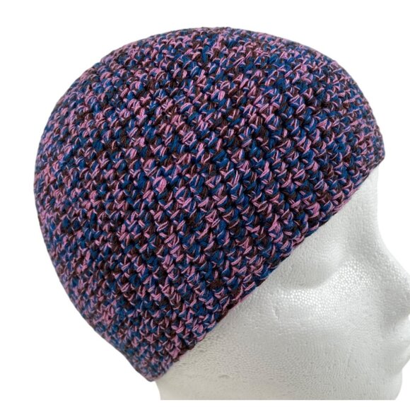 Adult Handmade Crochet Purple Blue Multicolor Skull Cap Beanie Hat - Picture 8 of 8